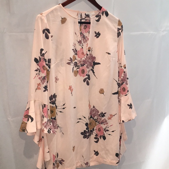 Leith Tops - Leith Pink Floral Long Sleeve Tunic Top / Mini Dress | Size S